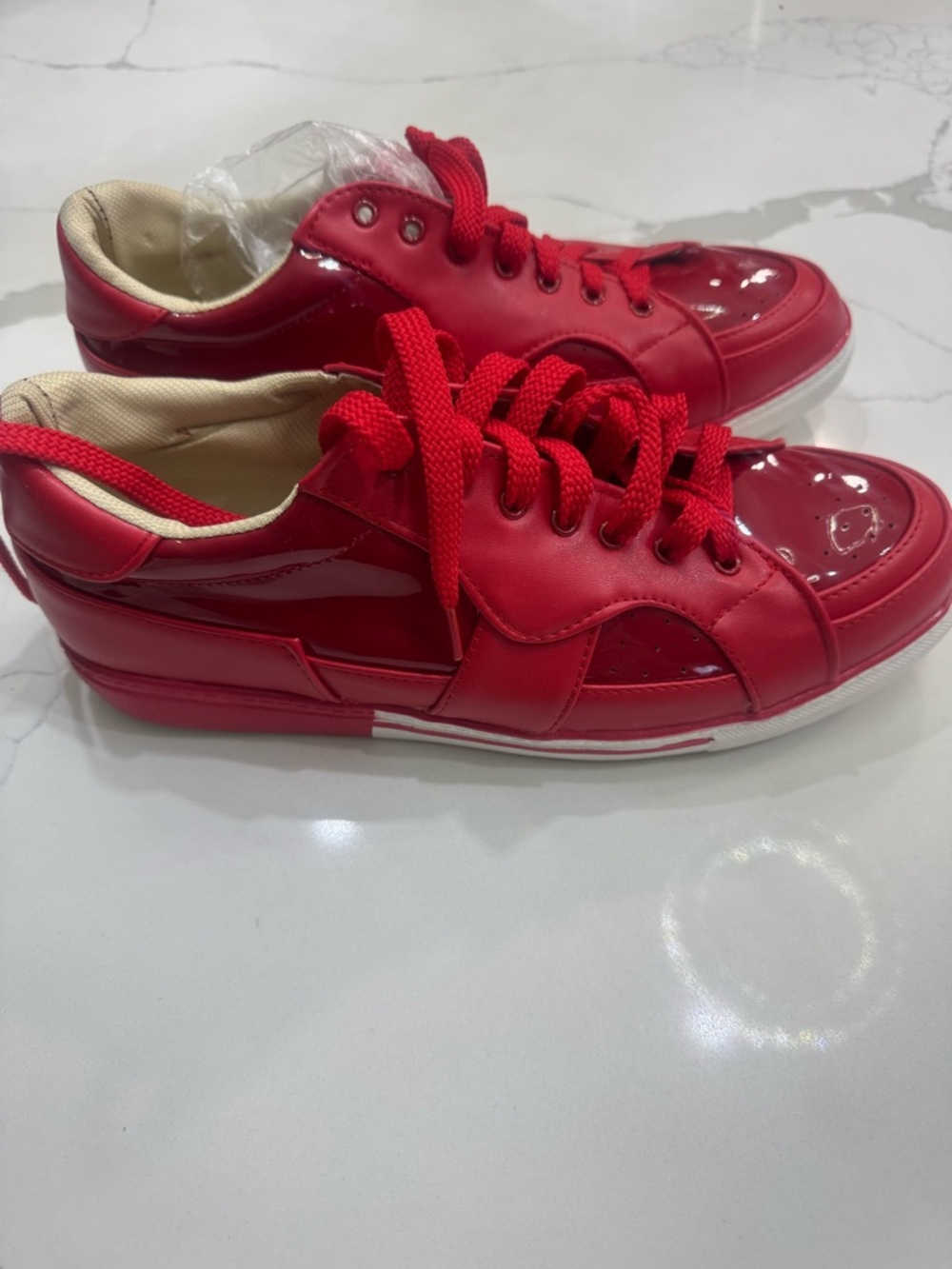 Red Patent Leather Low-Top Sneakers